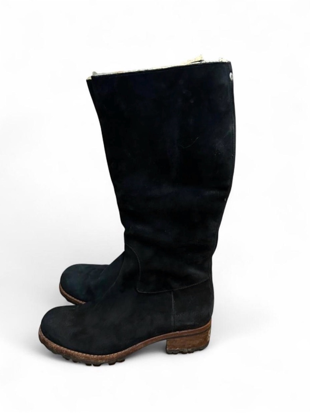 Vintage UGG Australia Broome 5518 Black Suede Shearling Knee High Boots 8.5 - Picture 5 of 6